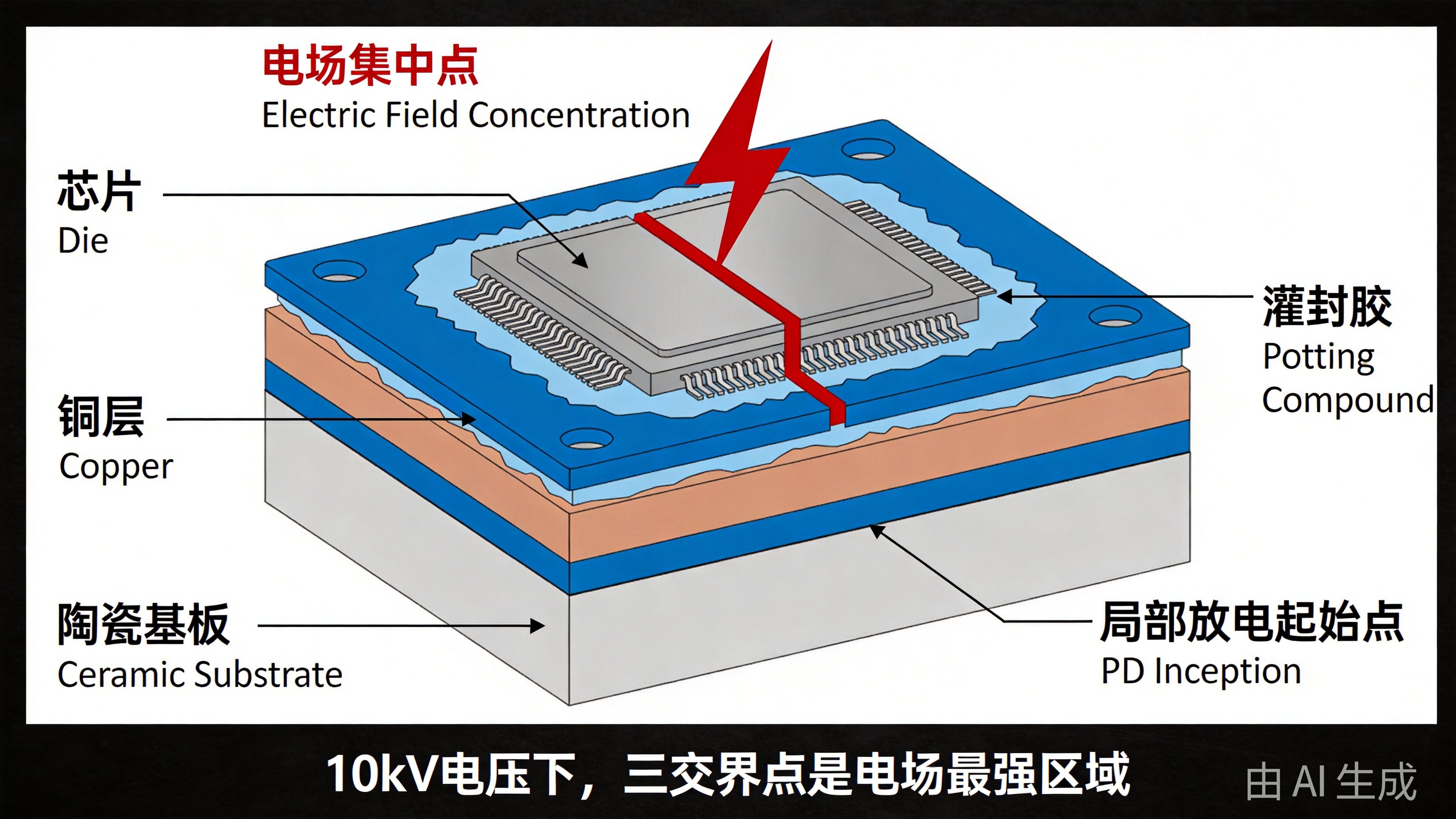 10kV功率模块封装,灌封胶不是填充物而是绝缘墙